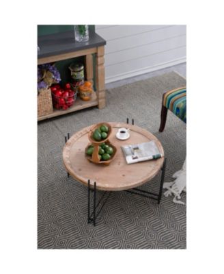 D32" x 18" Farmhouse Round Wooden Round Coffee Table with Metal Legs