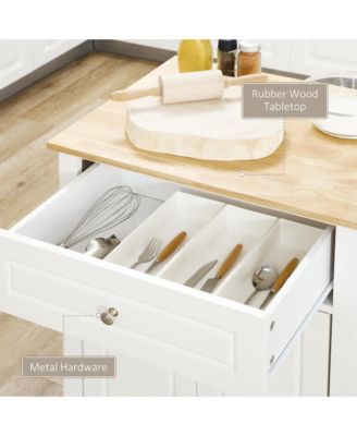 36" Mobile Kitchen Island Serving Cart w/ Cabinet & 2 Towel Racks,