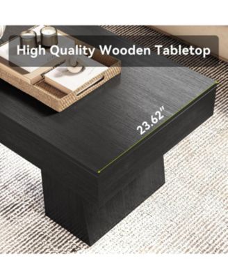 Farmhouse Coffee Table, 47 Inch Wooden Rectangular Center Table with Thick Base