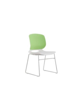 Modern Stacking Chairs Set of 4 (White+Blue/Green) Polypropylene Seat, Fiberglass Back
