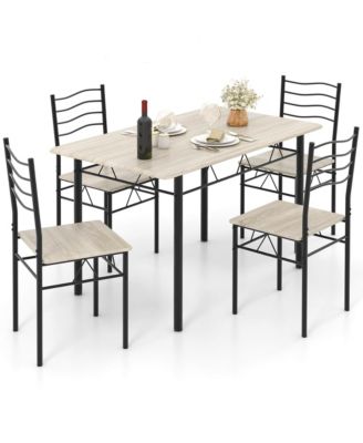 5 Piece Dining Table Set 29.5" with 4 Chairs Wood Metal Kitchen Breakfast Furniture