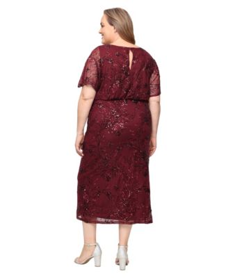 Plus Size Round-Neck Blouson Sequin Dress