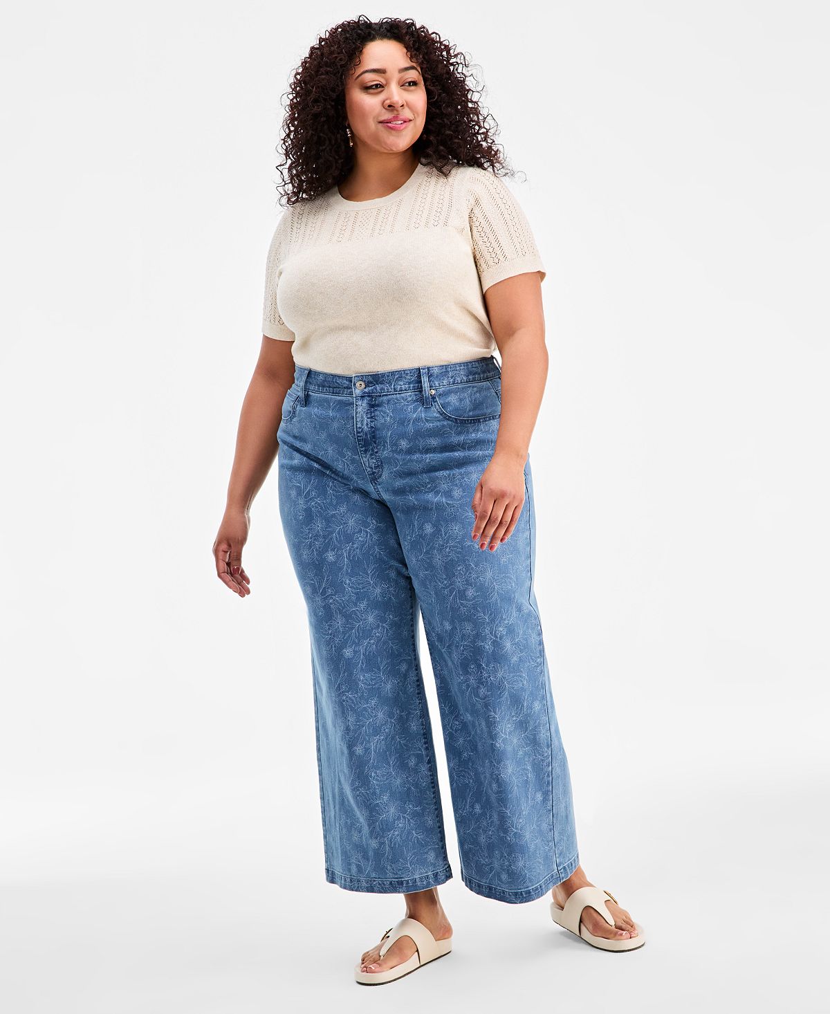 Style & Co Plus Size Printed High-Rise Wide-Leg Jeans, Macy's Exclusive view 1 — MAYCSS fashion products