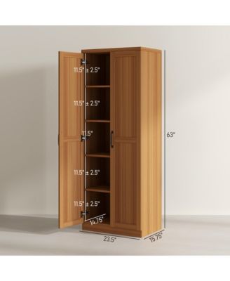 63" Kitchen Pantry, Storage Cabinet with 2 Doors, Adjustable Shelves