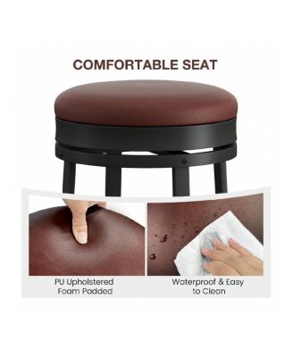 Swivel Bar Stools, 24 Inch Counter Height Bar Stools With Footrest, Pu Leather Backless Round Kitchen Counter Barstools, For Dining Room