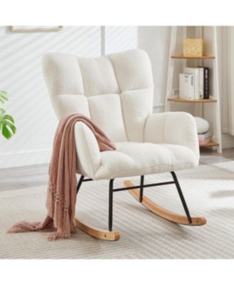 Streamdale Glider Chair for Living Room Tufted Teddy Fabric Rocking Chair Ivory White