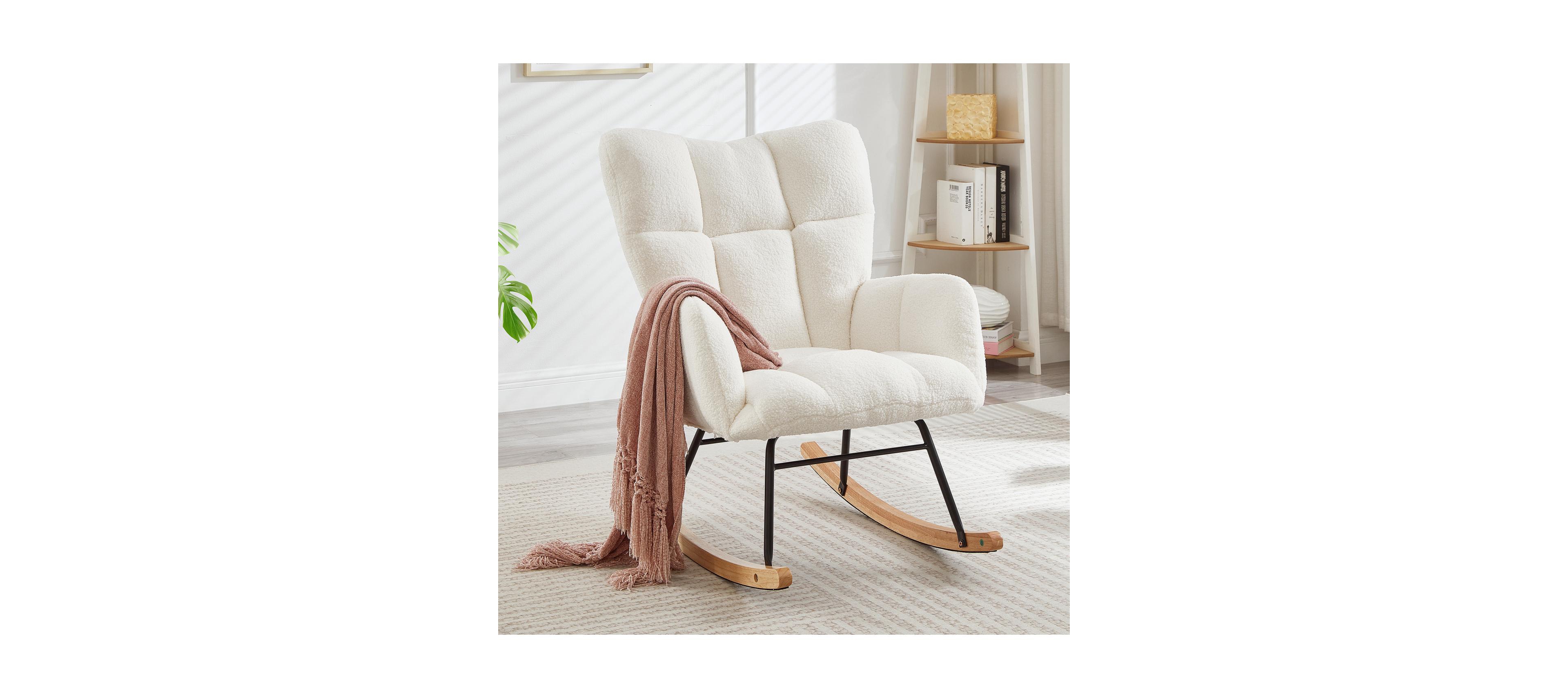 Streamdale Glider Chair for Living Room Tufted Teddy Fabric Rocking Chair Ivory White