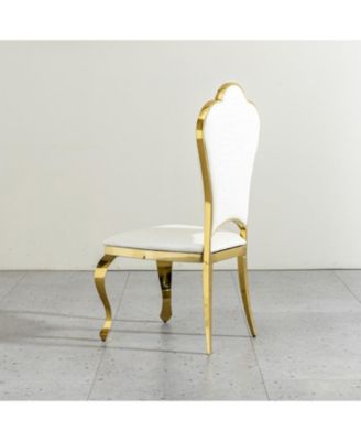 Streamdale Dining chair stainless steel legs with white PU leather set of 2pcs