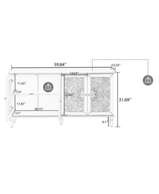 60" Antique Black Buffet Cabinet - Floral Carvings, Solid Wood Legs
