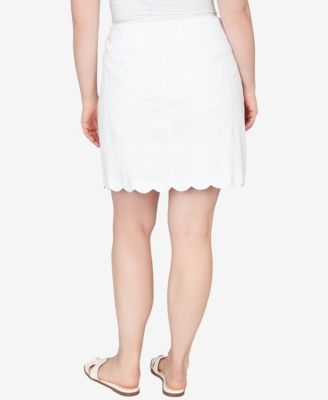 Plus Size Scallop Hem Stretch Denim Skirt