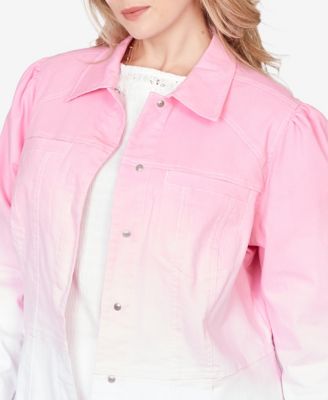 Plus Size Ombre Denim Peplum Collared Jacket