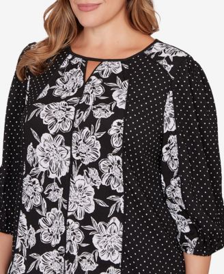 Plus Size Floral Panel Crinkle Knit Peasant Top