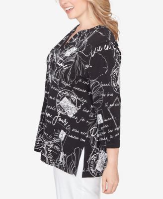 Plus Size Parisian Print Embellished Knit Top