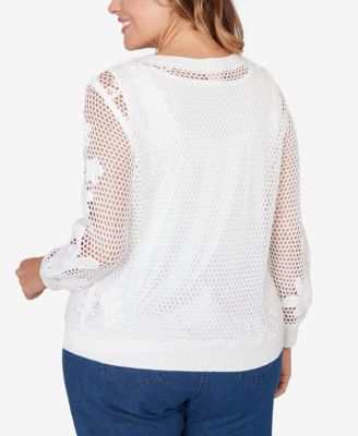 Plus Size Crochet Lined Pullover Sweater