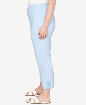 Plus Size Lace Trim Pull On Silky Tech Ankle Pants