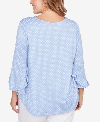 Plus Size V-Neck Polka Dot Puff Print Knit Top