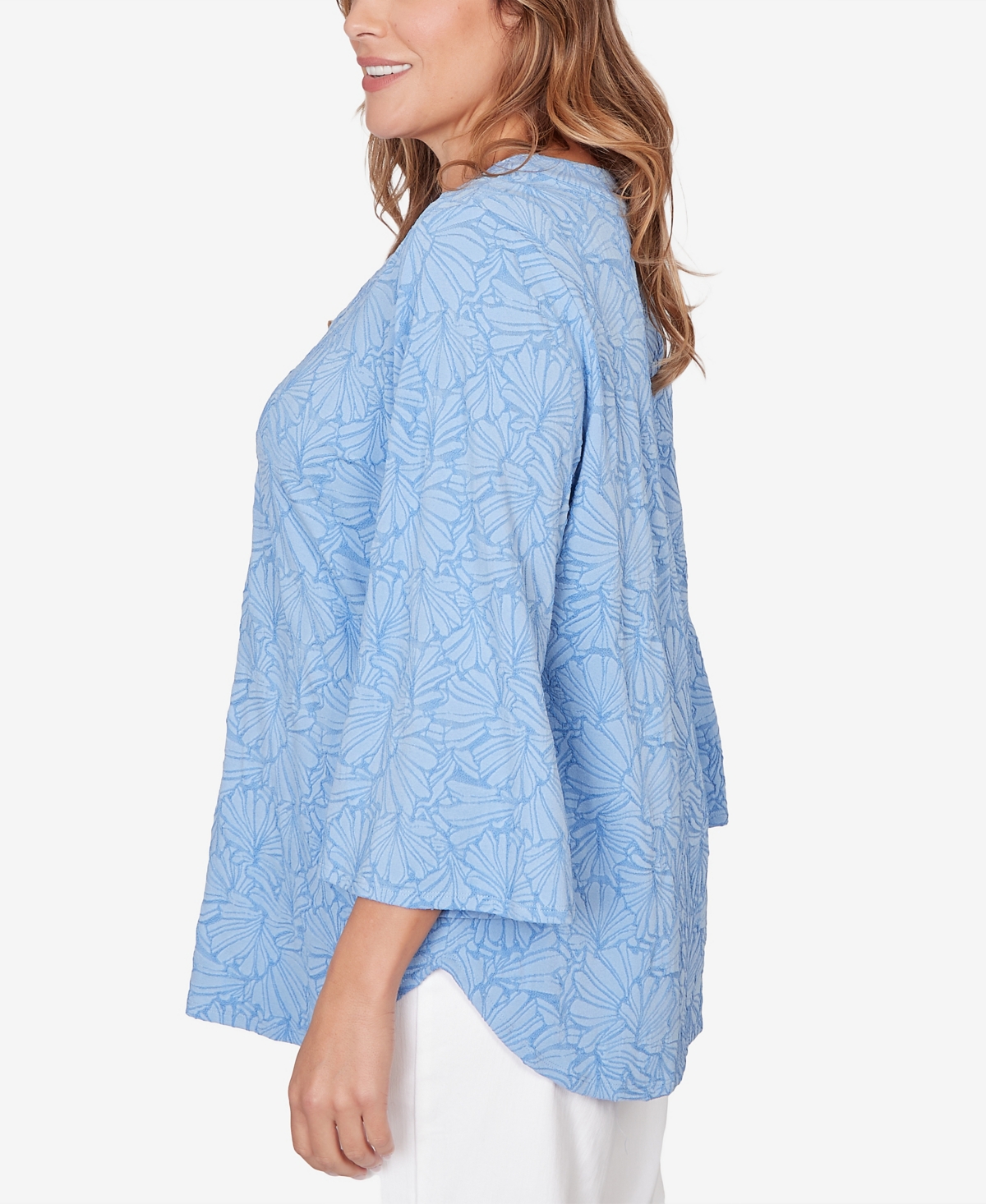 Ruby Rd. Plus Horseshoe Neck Solid Floral Jacquard Top