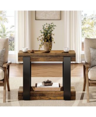 Narrow Wood End Table Set of 2, 2-Tier Farmhouse Side Table for Living Room