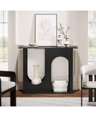 39.4'' Black Console Table, Narrow Sofa Table Behind The Couch with Arched Design