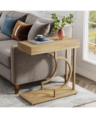 Narrow Side Table, C Shaped End Table for Living Room