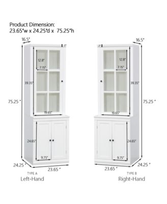 Double Action Door Hutch Cabinet with Tempered Glass Retro Modern Design and Ample Storage