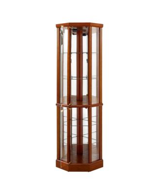 Corner Curio Cabinet with Mirrored Panel Tempered Glass Shelves and Transitional Style