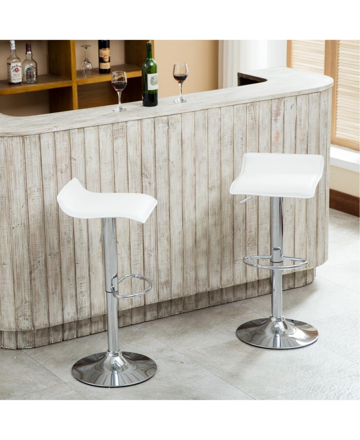 Streamdale Furniture Contemporary Chrome Air Lift Adjustable Swivel Stools with White Seat, Set of 2