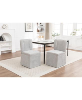 Linen Dining Chairs, Modern Fabric Side Chairs, Padded Seat, Set of 2 (Gray