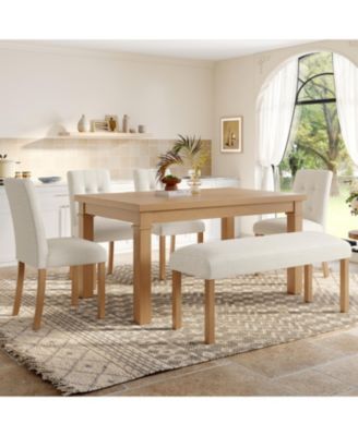  Modern 6-Piece Dining Set: Table, 4 Chairs & Bench