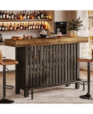 63-Inch Large Home Bar Unit, Modern 2-Tier Bar Table with Footrest, Corner Mini Coffee Bar Cabinet