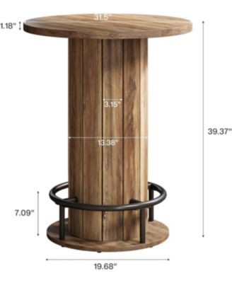 Round Bar Table, 39.4" H Wood Bistro Pub Table with Metal Ring Footrest (Only Table)