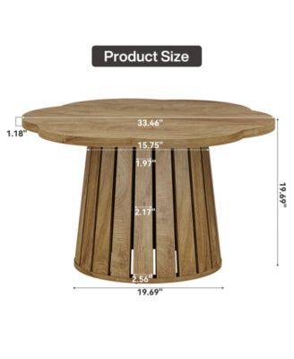 33.5" Round Coffee Table, Farmhouse Circle Center Table with Floral Tabletop & Wood Base