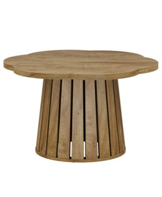 33.5" Round Coffee Table, Farmhouse Circle Center Table with Floral Tabletop & Wood Base