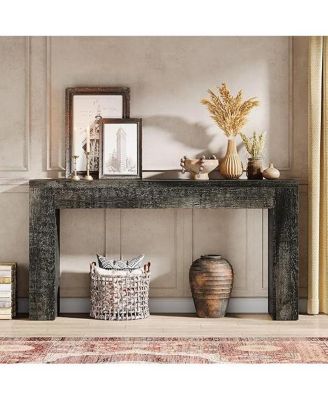 59-Inch Long Wooden Console Sofa Table Behind The Couch with Vertical Slat Legs for Entrance