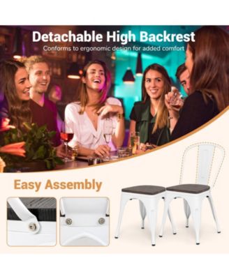 Tolix Style Metal Dining Chairs Set of 4 w/Wood Seat & Removable Backrest