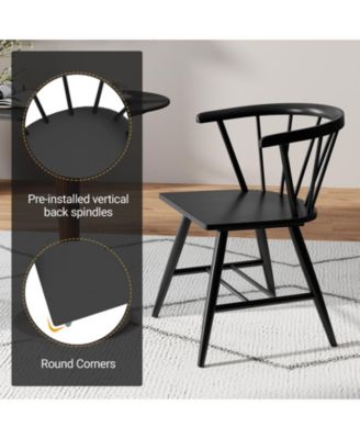 Windsor Dining Chair Set of 4 w/Rubber Wood Frame Curved Spindle Back & Armrest