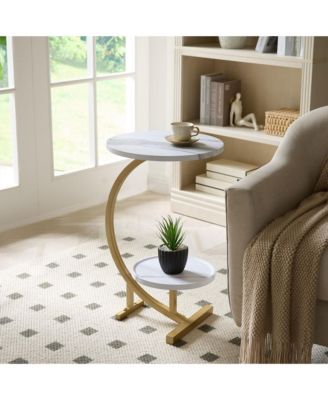 Rouge C-Shaped Side Table – Faux Marble Top & Gold Metal Frame Modern Accent Table, Sofa Table