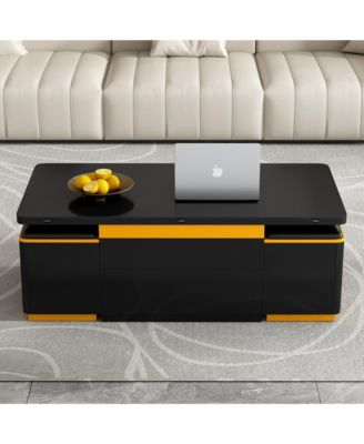 Lift-Top Coffee Table with 4 Storage Stools, Modern Space Saving Center Table with Foldable Top, Multi-Functional Adjustable Coffee  Table