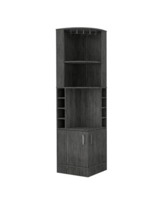 Elegant Home Bar Cabinet with Two Doors 8 Liquor Cubbies Display Area and Upper Shelf