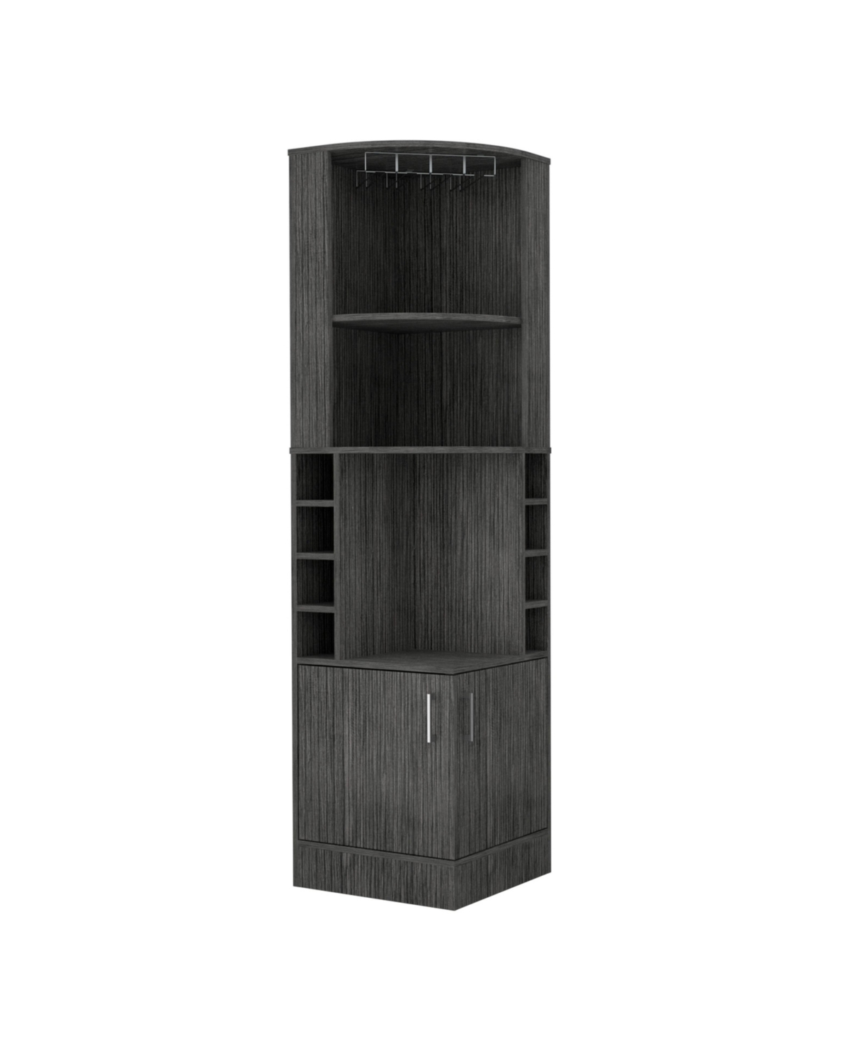 Lovmor Elegant Home Bar Cabinet with Two Doors 8 Liquor Cubbies Display Area and Upper Shelf