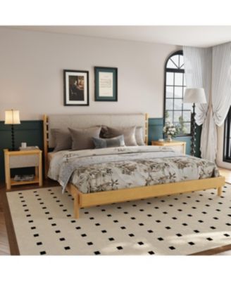 Modern King Bed Frame Set with 2 Wood Nightstands