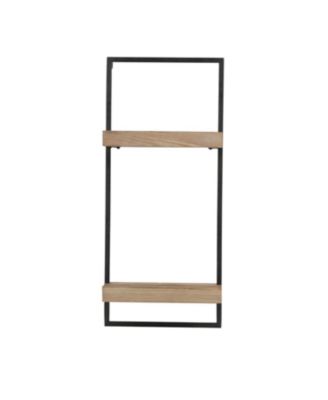 12x6x27" Iron and Wood Wall Shelf With Two Shelves