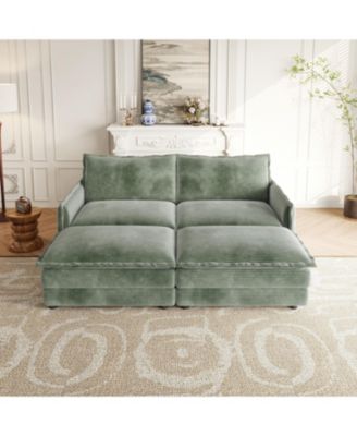 Corduroy 2-Seater Sofa with Footrests & Cushions