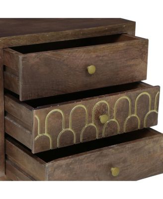Gold Fish Scale 3-Drawer Mango Wood Contemporary Side Table