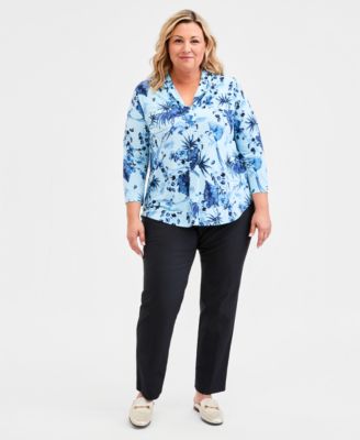 Plus Size Printed 3/4-Sleeve Top