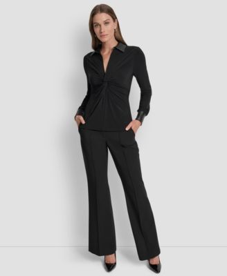 Women's Twist-Front Contrast-Trim Pull-On Top