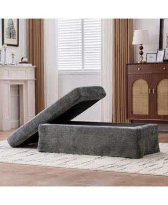 Streamdale 46" Wide Modern Chenille Ottoman with Black Metal Legs,