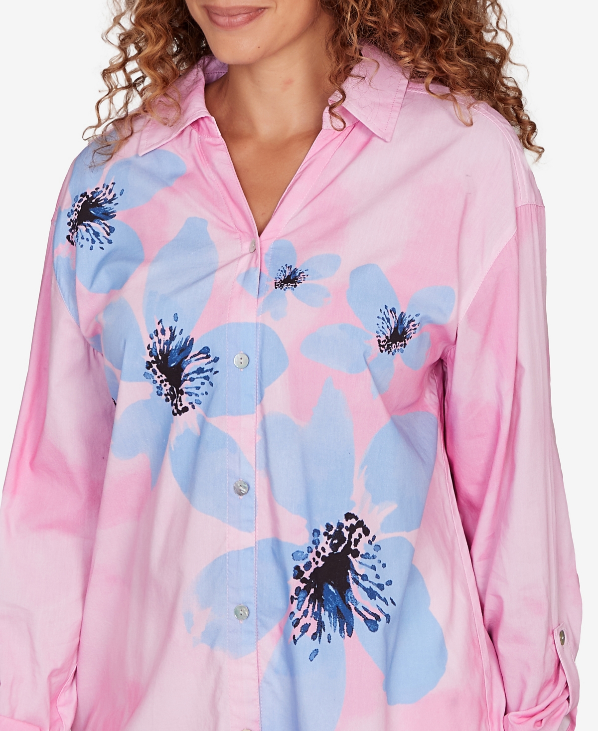 Ruby Rd. Petite Watercolor Floral Collared Top