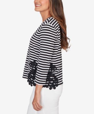 Petite Stripe Cotton Lace Applique Top