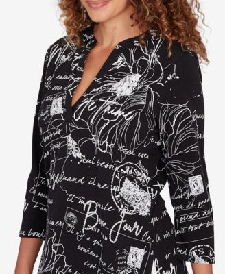 Petite Parisian Print Embellished Knit Top